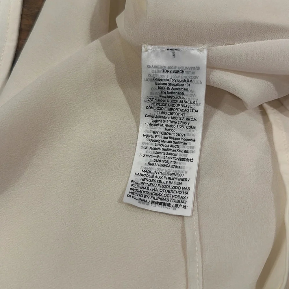 Tory Burch Christy Boat Neck, Lace Inset Long Sleeve Silk Blouse Small